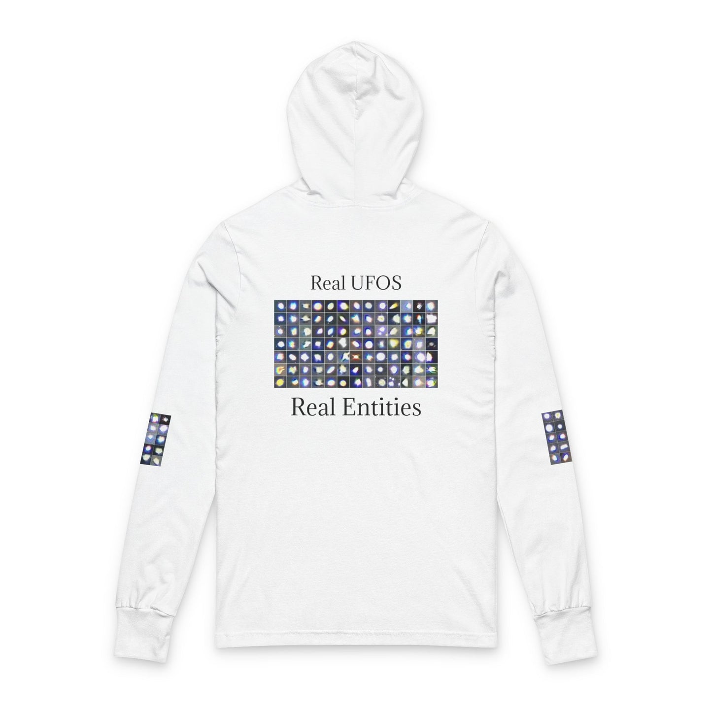Light Beings- UFO Inspired Unisex Hooded Long Sleeve Tee, Artistic Graphic Tee, Casual Streetwear, Aesthetic Fashion, Fall Layering Item