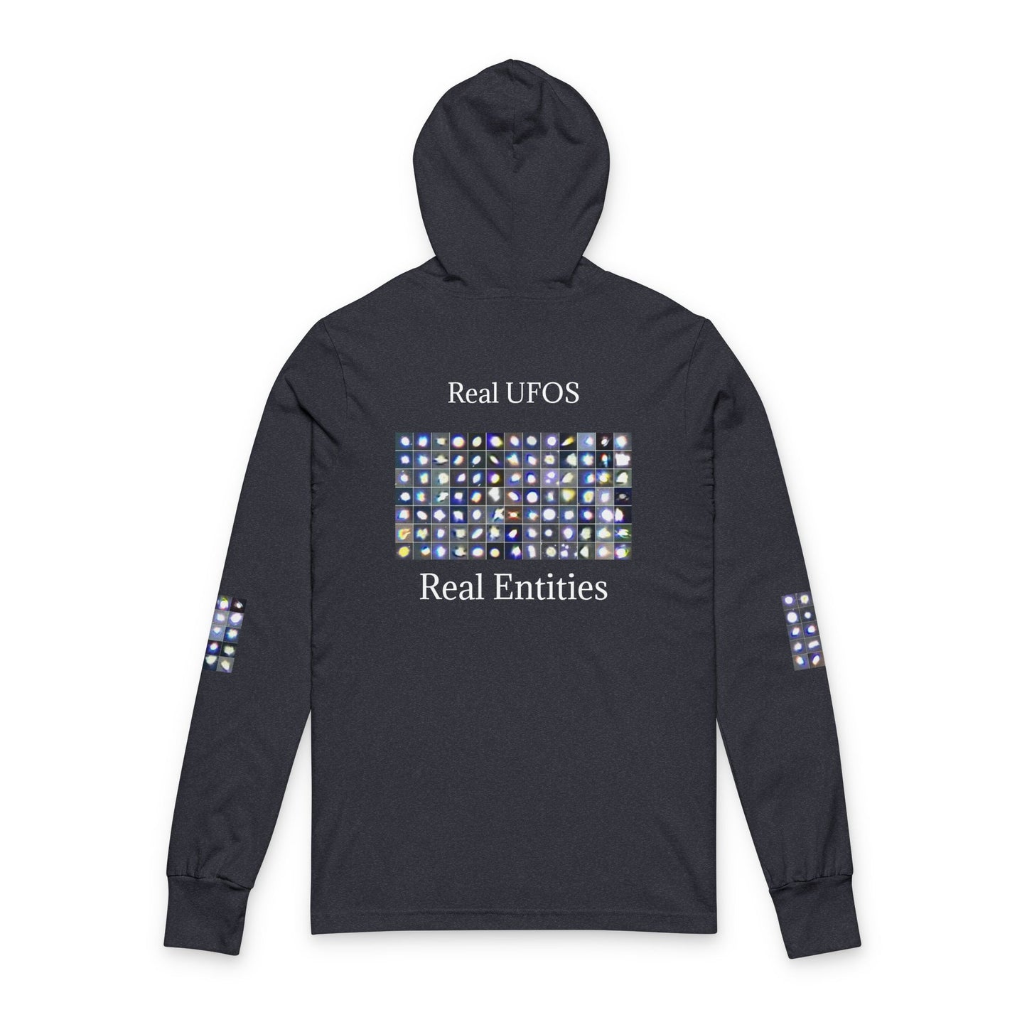 Light Beings- UFO Inspired Unisex Hooded Long Sleeve Tee, Artistic Graphic Tee, Casual Streetwear, Aesthetic Fashion, Fall Layering Item