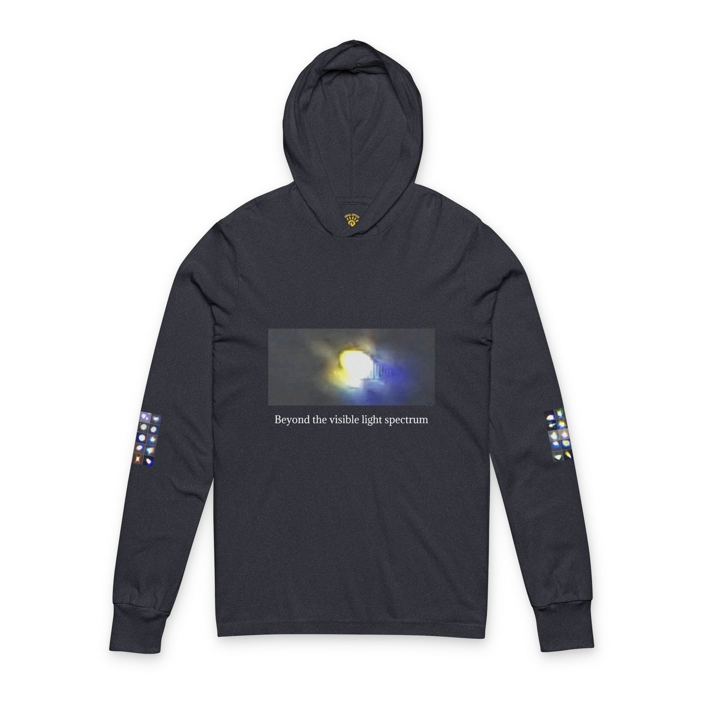 Light Beings- UFO Inspired Unisex Hooded Long Sleeve Tee, Artistic Graphic Tee, Casual Streetwear, Aesthetic Fashion, Fall Layering Item