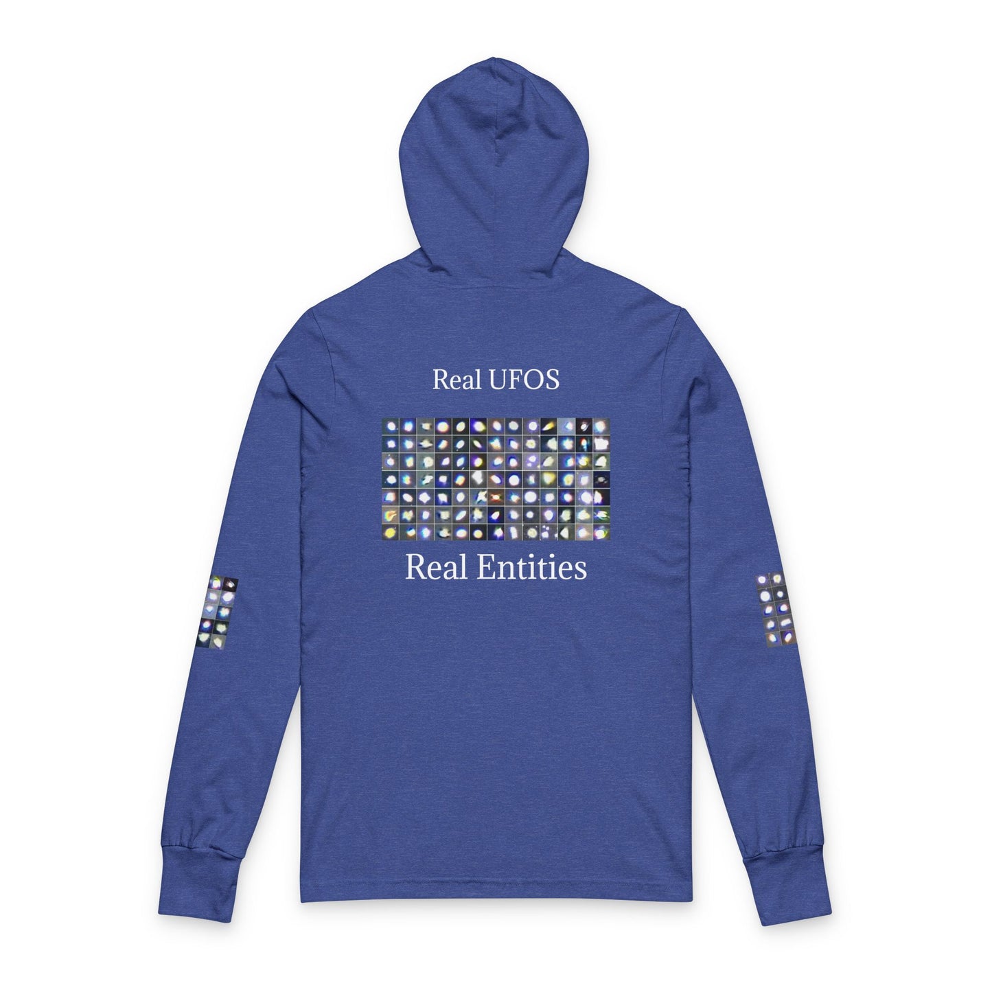 Light Beings- UFO Inspired Unisex Hooded Long Sleeve Tee, Artistic Graphic Tee, Casual Streetwear, Aesthetic Fashion, Fall Layering Item