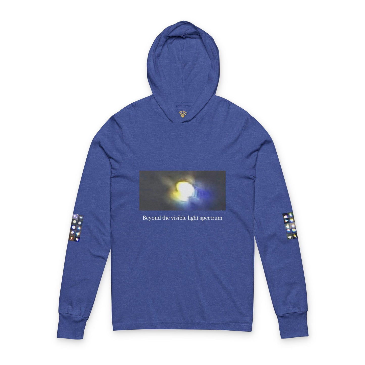 Light Beings- UFO Inspired Unisex Hooded Long Sleeve Tee, Artistic Graphic Tee, Casual Streetwear, Aesthetic Fashion, Fall Layering Item